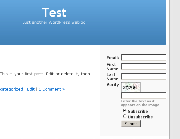 Screenshot of WordPress public page