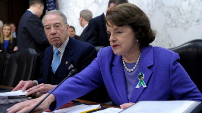 Senate Judiciary Committee member Sen. Dianne Feinstein, D-Calif., right, sits next to the committee's ranking Republican, Sen. Charles Grassley, R-Iowa, at a hearing on Capitol Hill in Washington. (AP)  Read more: http://www.foxnews.com/politics/2013/03/14/senate-committee-ready-to-ok-assault-weapons-ban/#ixzz2NXyoStGi 