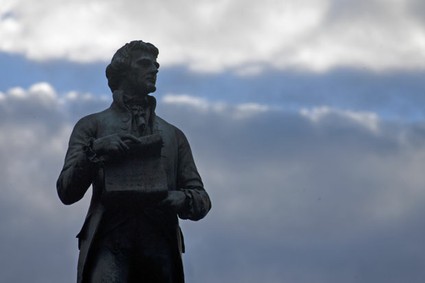 A statue of Thomas Jefferson overlooks the Charlottesville, Va., campus of the University of Virginia.