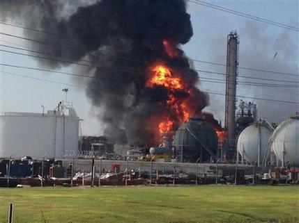 This photo provided by Ryan Meador shows an explosion at The Williams Companies Inc. plant in the Ascension Parish town of Geismar La., Thursday, June 13, 2013. The fire broke out Thursday morning at the plant, which the company's website says puts out about 1.3 billion pounds of ethylene and 90 million pounds of polymer grade propylene a year. (AP Photo/Ryan Meador) 